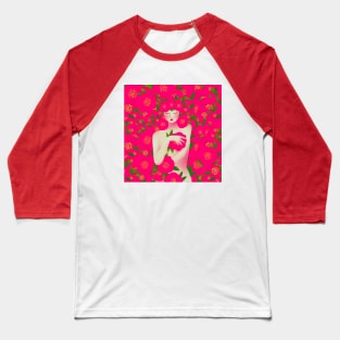 Cute girl with red flowers, version 6 Baseball T-Shirt